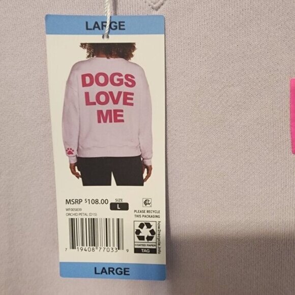 WILDFOX purple lilac pink  sweatshirt sz L Dogs Love Me puppy paw print New - Picture 6 of 12